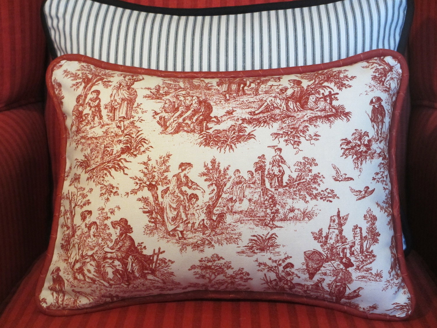 French Country Pillow Cover Red Toile Decorative Throw