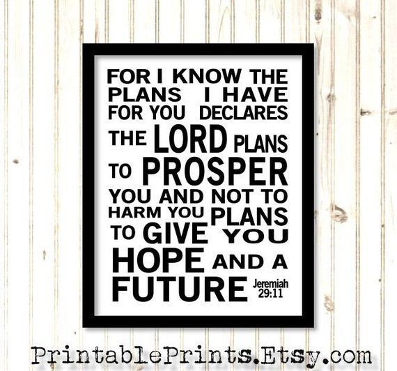 Items similar to Printable Scripture Word Art Jeremiah 29:11 For I Know ...