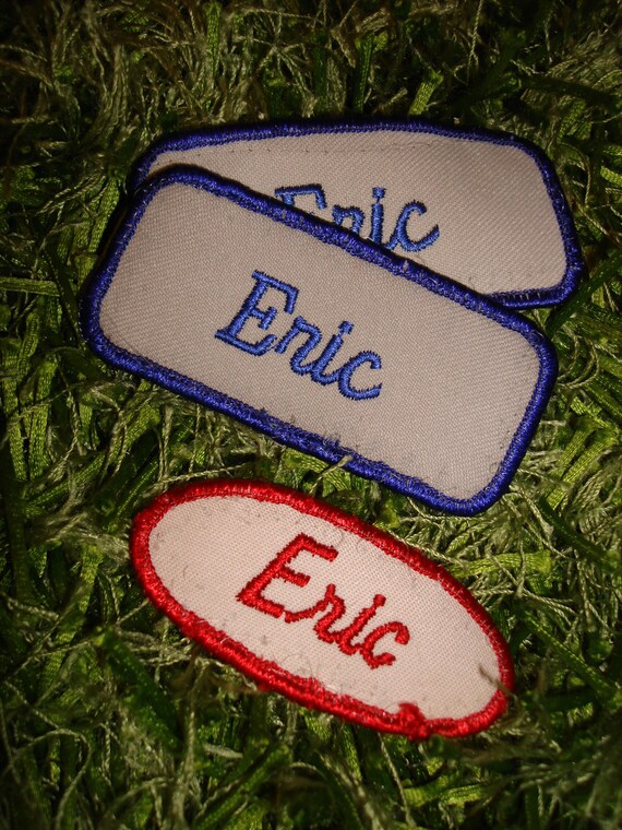 Three Vintage Eric Embroidered Sew On Uniform Name Tags or