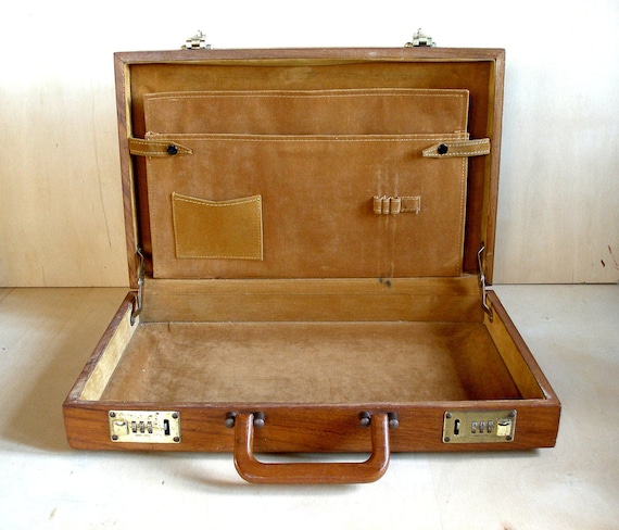 Vintage 1970's Mid Century Briefcase Solid Teak Wood Frame