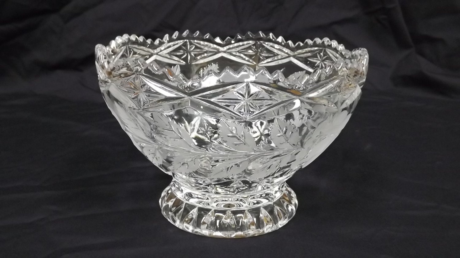 Items similar to Glassware Vase Rose Pattern Sawtooth Footed Bowl on Etsy