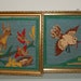 Vintage Needlepoint Pictures Framed Birds in Nest Squirrel Blue Green Hand Sewn 1940s Embroidery Woodland Creatures Nursery Decor