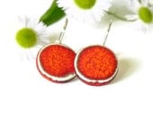 Minimalist Coral Red Ceramic Earring Round Jewelry Bright Geometric Pottery Eco Friendly