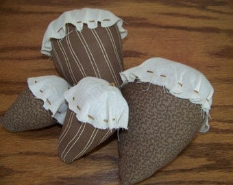 Set of 4 Primitive Acorn Bowl Fillers/Tucks in Brown Fabric and Muslin