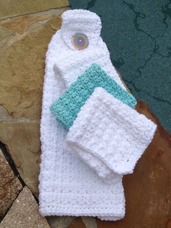 Items similar to Crocheted Cotton Dish Towel and Three Dishcloths /Washcloths Mint Julep Set on Etsy