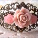 Flower Cuff Bracelet, Pink Resin Roses, Filigree Bracelet, Shabby Chic, Tea Rose, Vintage Style Brass Bangle
