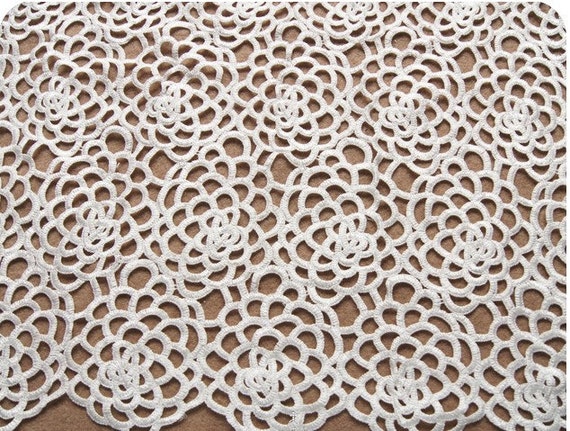 White Crocheted Lace Fabric Hollowed Embroidered Flowers Daisy