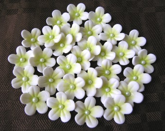 Gum Paste Blossoms LIME GREEN and WHITE / Edible Cake Topper and Cupcake Decorations