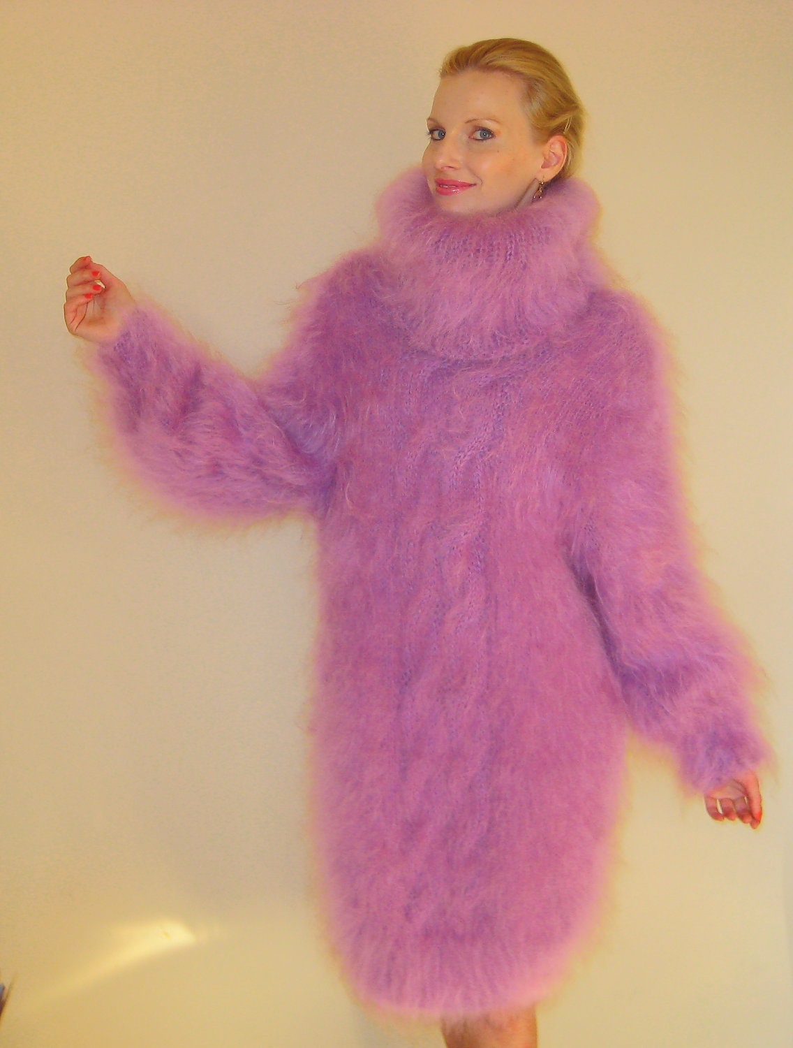 New Hand Knitted Mohair Sweater Fuzzy Tneck Fluffy By Supertanya