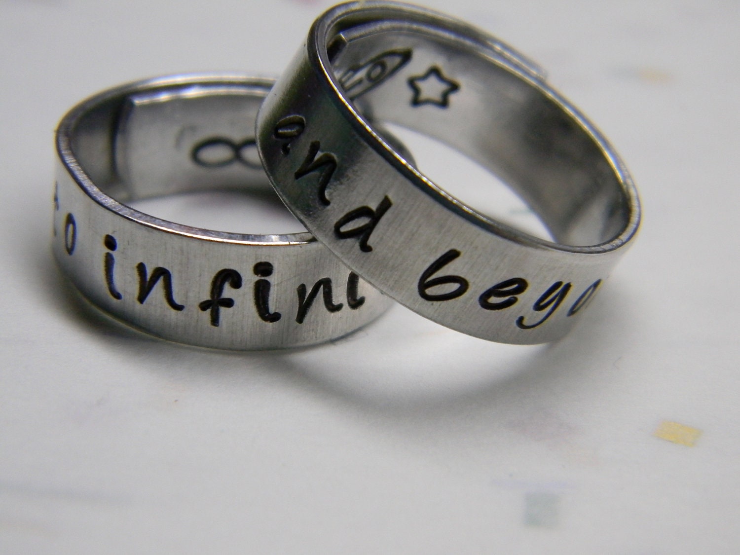 to infinity and beyond two aluminum wrapped style rings 1/4