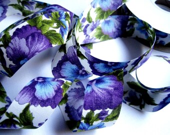 REMNANT - Pansy Flowers Cotton Ribbon Trim, Multicolor, 7/8" inch wide, For Home Decor, Accessories, Scrapbook, Victorian & Romantic Crafts
