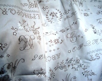 Whitewash Embroidery Sampler Fabric, Fat Quarter, Taupe / Taupe, 18" X 22" inches, 100% Cotton, For Victorian & Romantic Projects