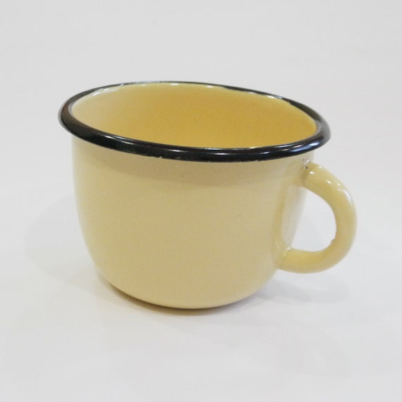 USSR from cup enamelware Soviet enamelware  black yellow mug, cup vintage and Vintage