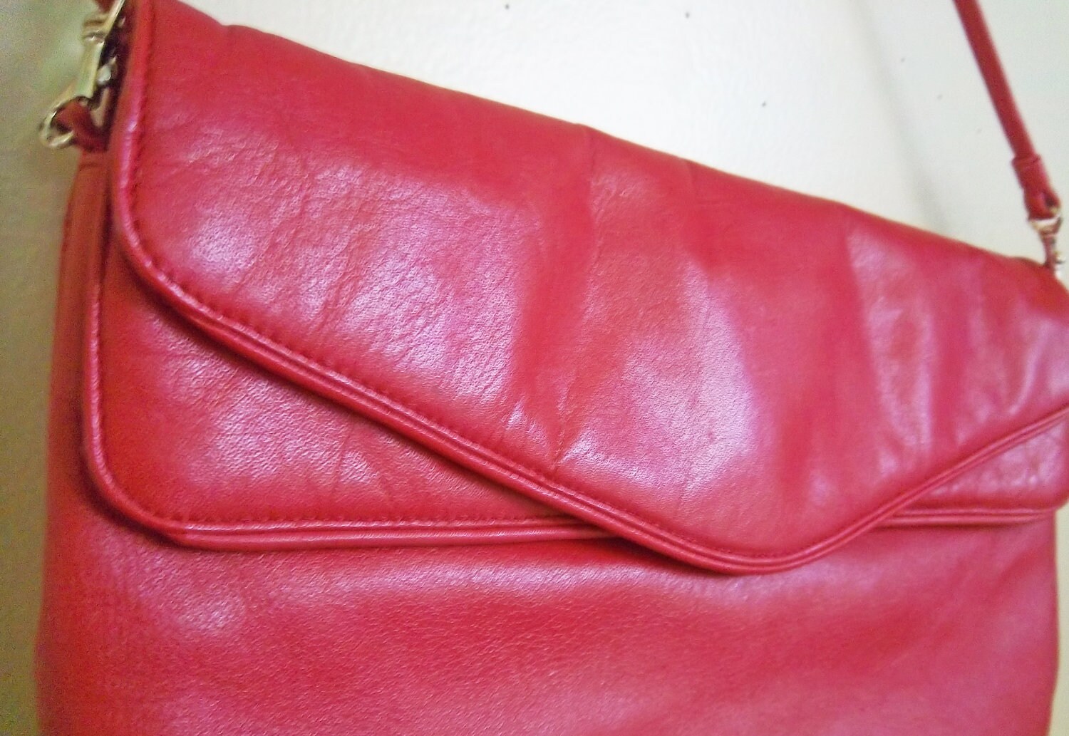 Vintage Bright Red Oversized Clutch with Long attached strap