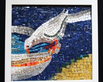 Dove Mosaic Wall Hanging - Italian Smalti Glass Mosaic Wall Art - "Bird at the Fountain" - Handmade mosaic Art by ElleBelleArt