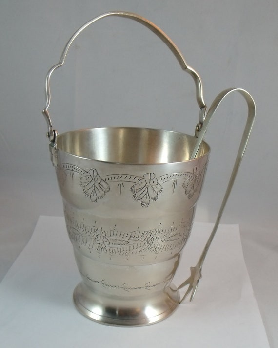 Vintage Silver Mini Ice Bucket with Tongs by TheKeyHoleVintage