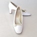 Vintage Mod 60s Satin Heels -- Bridal / Formal White Dyeables -- Pearls & Rhinestones -- 6.5 B