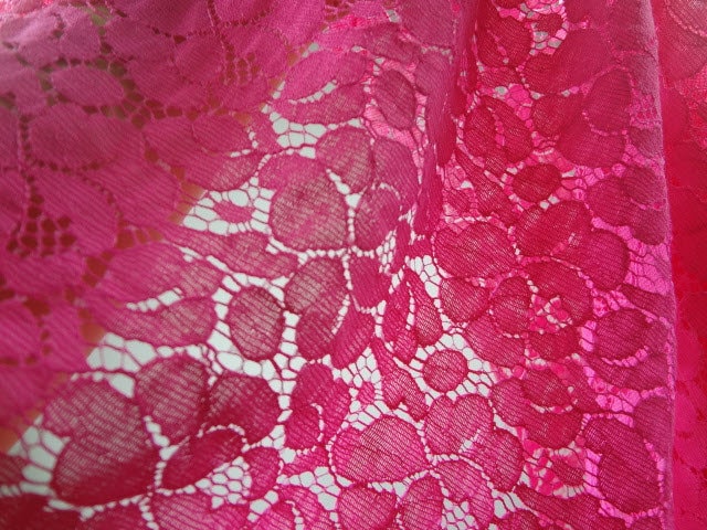 Raschel Lace Fabric Hot Pink Flower 1 Yard