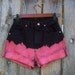 Vintage 1990s WRANGLER high waisted denim shorts cut offs dip dye black and pink denim frayed OMBRE bleached 25" waist / Made in USA