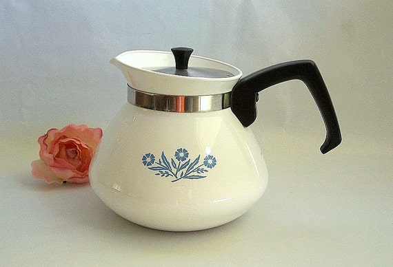 Corning Ware teapot Blue cornflower coffee by HydrangeaHillVintage