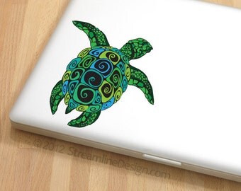 Ornate Sea Turtle Vinyl Laptop or Automotive Art FREE SHIPPING nautical notebook sticker netbook sticker computer laptop decal turtle art