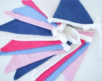 Bunting / Fabric Flag Banner / Pennant Nursery / Porch / Patio Decor / Photo Prop / Blue / Pink / White