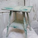 Aqua blue beach cottage small accent table distressed shabby chic wood furniture Anita Spero