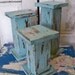 Large distressed pillar candle holders Hand made wooden shabby chic cottage blue ooak Anita Spero