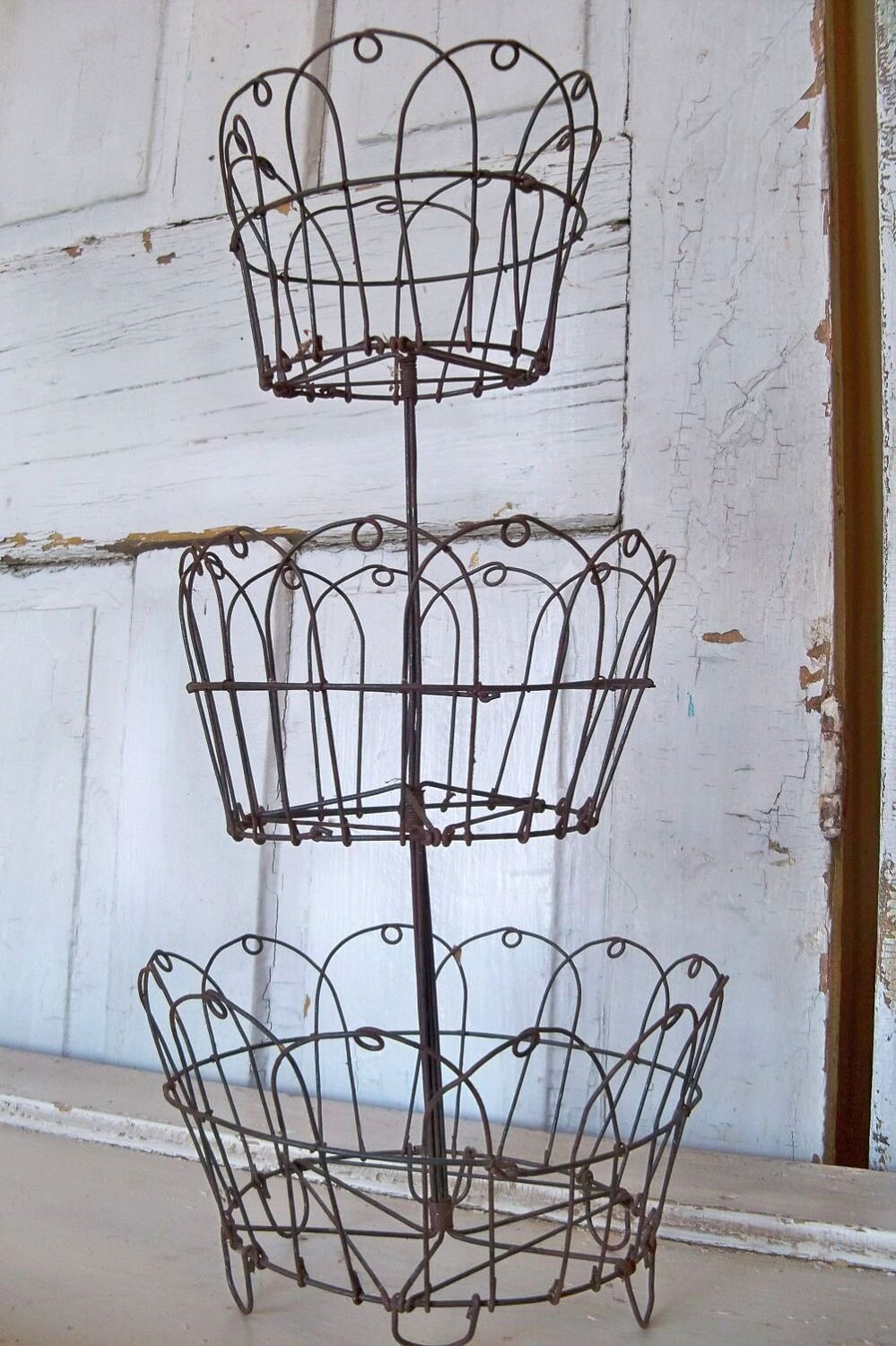 Rusty wire baskets three tiered metal display vintage French