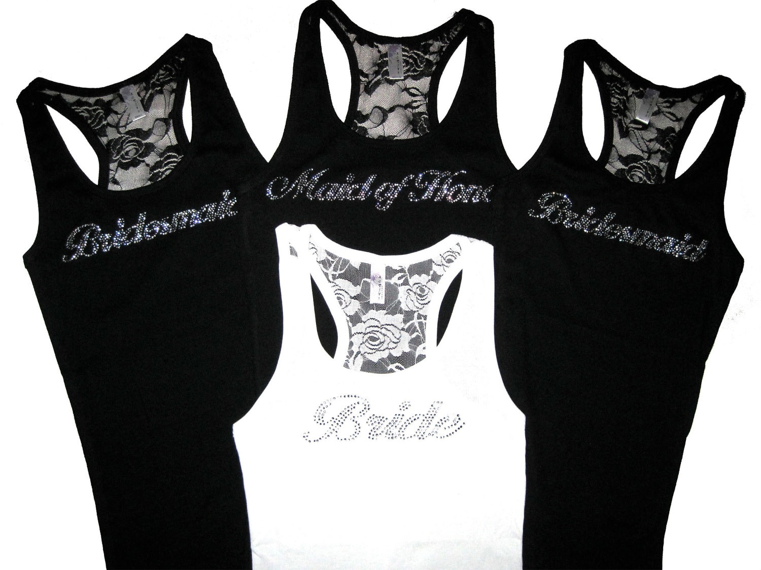 4 Bridesmaid Tank Top Shirts. Bridal Party Lace Tank Tops.