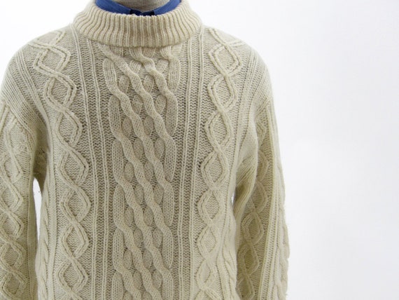 Vintage Ivory Wool Fisherman's Sweater Off by IvyVintageCompany