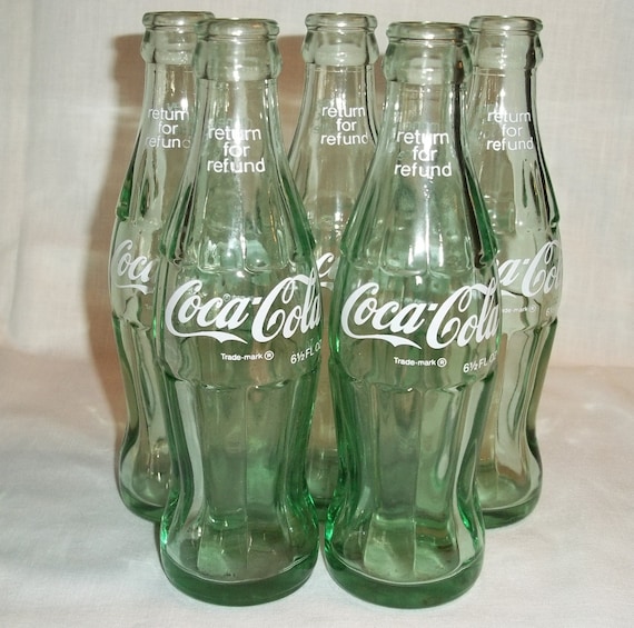 Items similar to Coca Cola Coke Green Glass Bottles Set of 5 ...