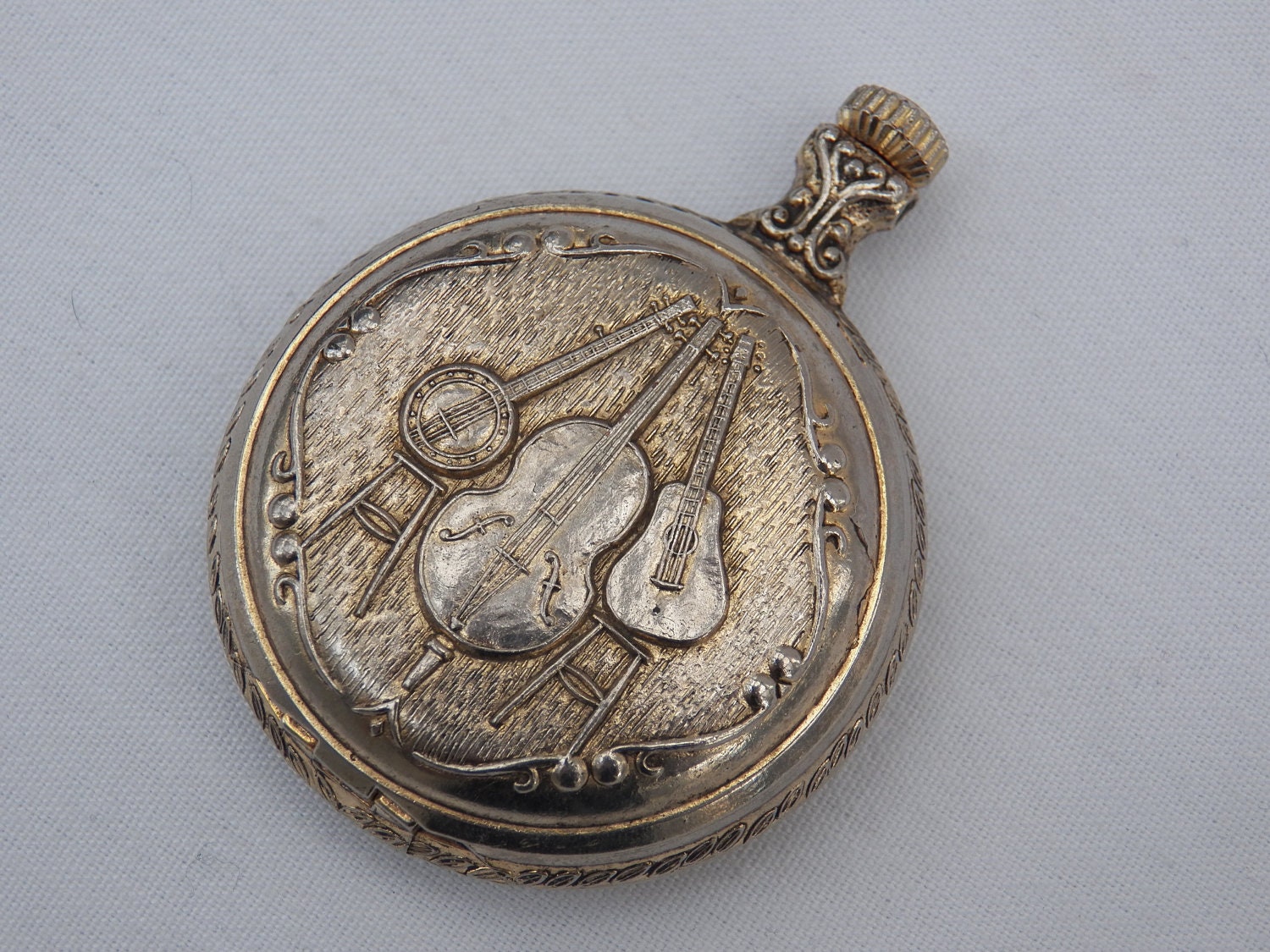 Vintage WESTCLOX Working Pocket Watch Guitar and Floral