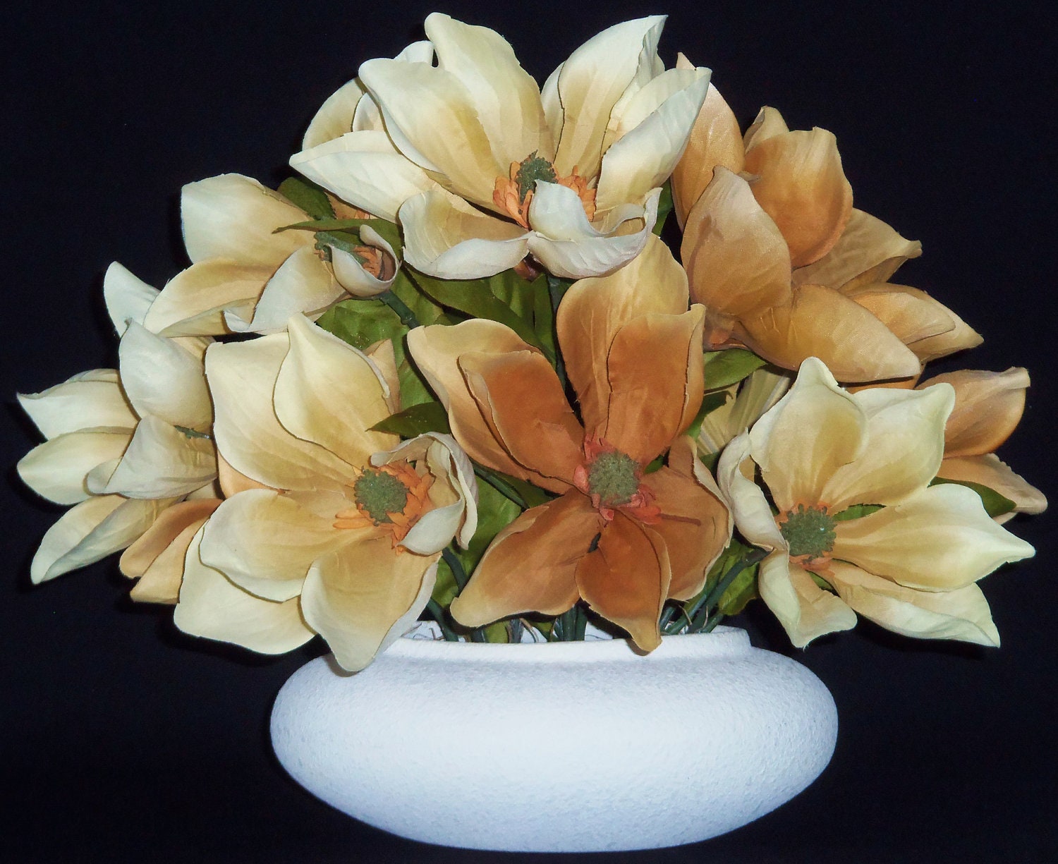 Silk Flower Arrangement Cream & Tan Magnolia Blossoms