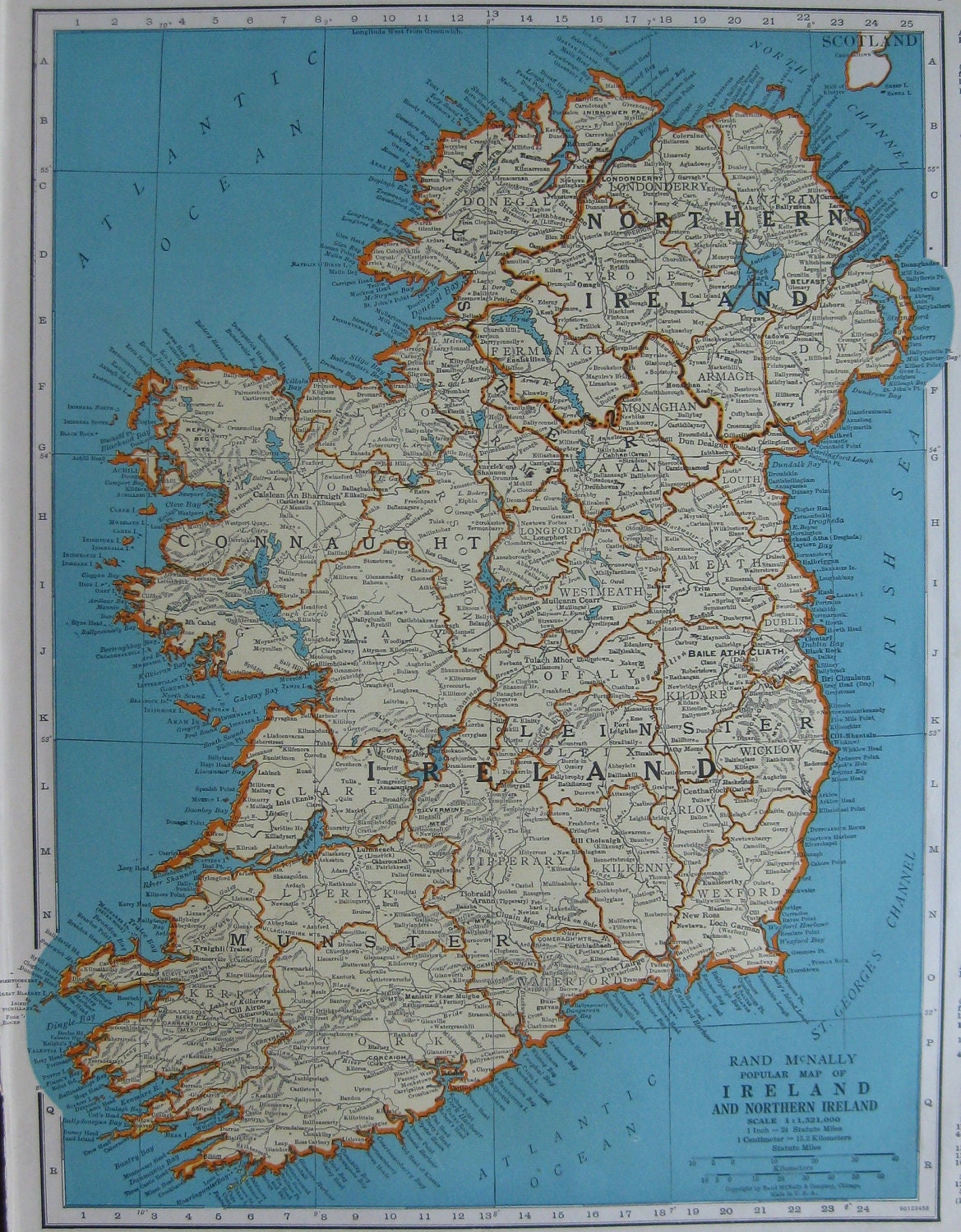 1939 Antique IRELAND MAP Vintage 1930s Atlas Map by plaindealing