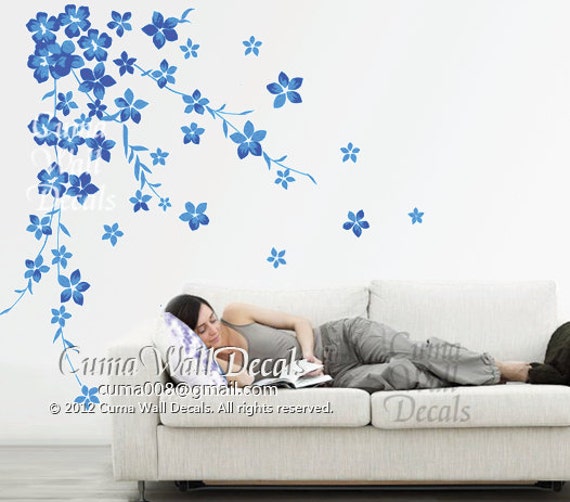 blue cherry blossom wall decals flower vinyl wall decals nursery wall decals sticker children wall decal