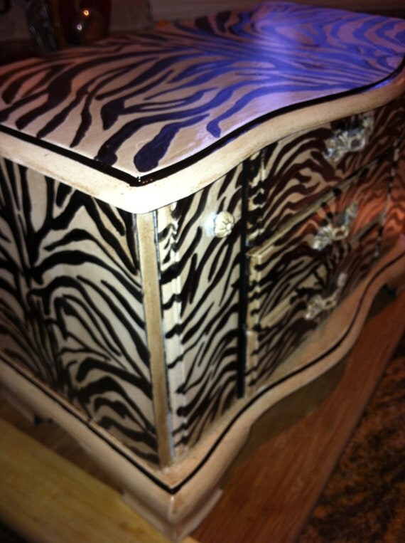 Handpainted Zebra print antiqued jewelry box armoire