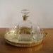 Corked decanter and glasses with etched schooners or ships, vintage nautical barware