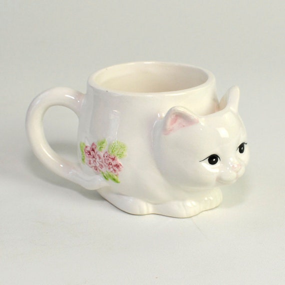 Cat Mug with Tea Bag Holder JSNY China Painted Ceramic