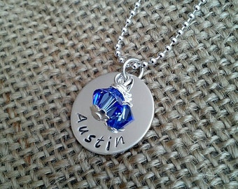Hand Stamped Silver Personalized Name Charm Necklace
