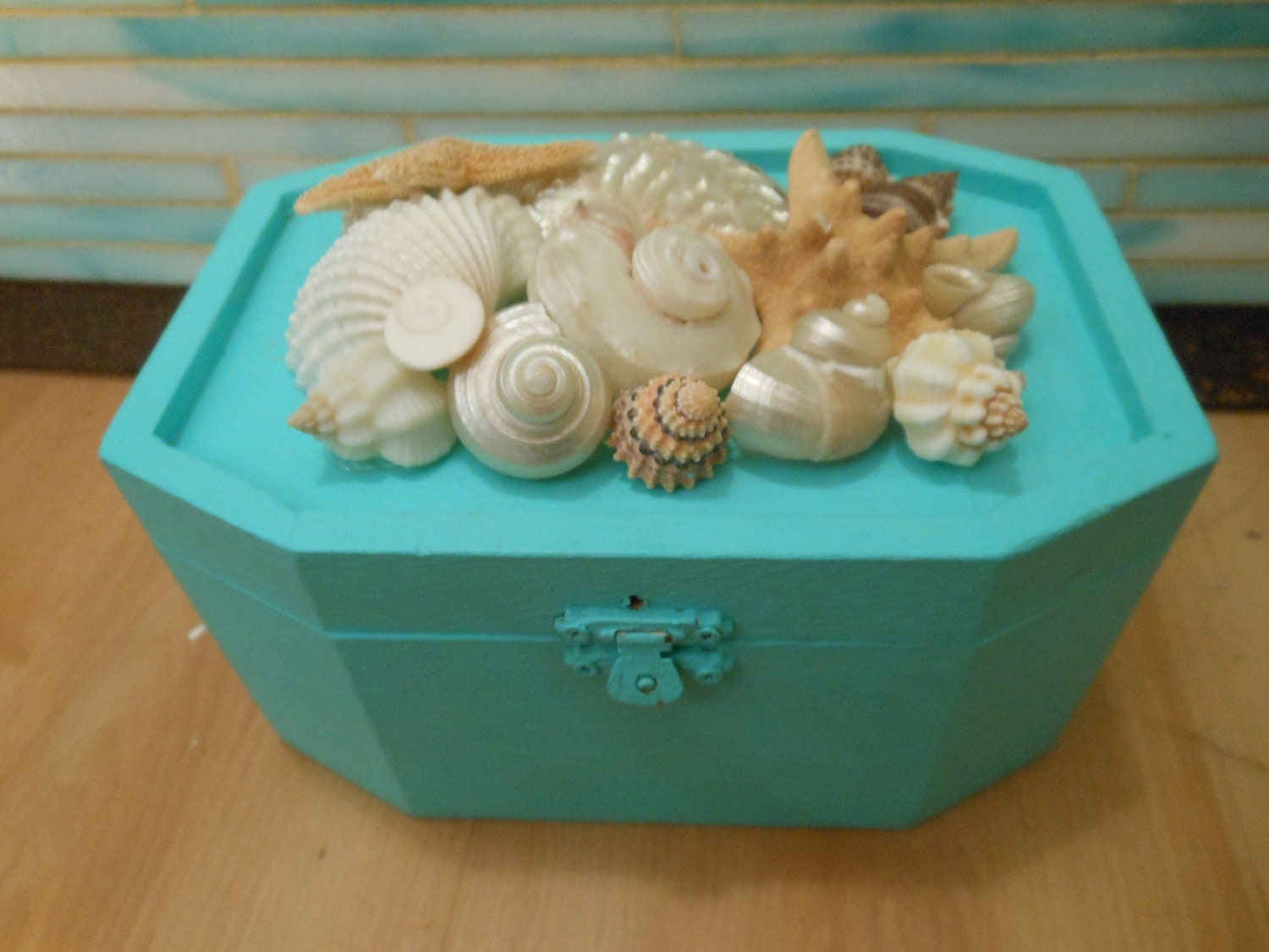 Beach Decor Seashell Jewelry Box Shell Box Turquoise