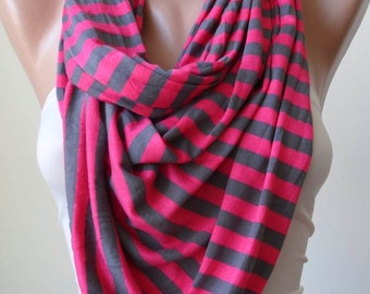 Pink and Grey Scarf - Combed Cotton - Summer Colors