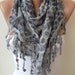 New - Gray Linen Scarf with Gray Trim Edge - Triangular