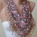 ON SALE - Chiffon Scarf - Coral and Brown Silky Chiffon Scarf with Caramel Trim Edge - Flowered Chiffon Fabric
