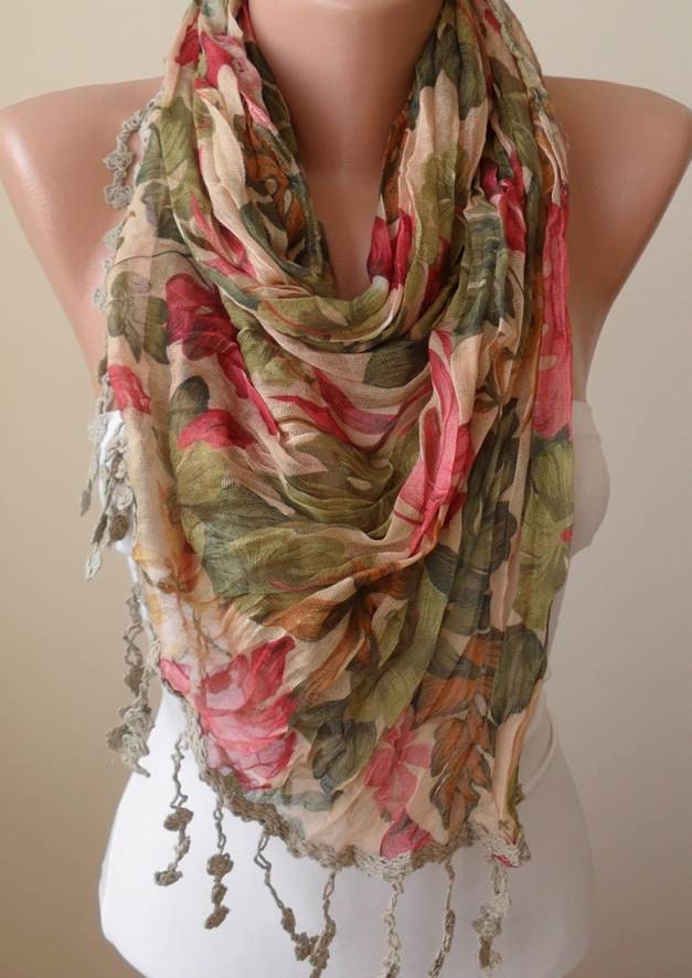 New Colorful Linen Scarf with Trim Edge by on Etsy