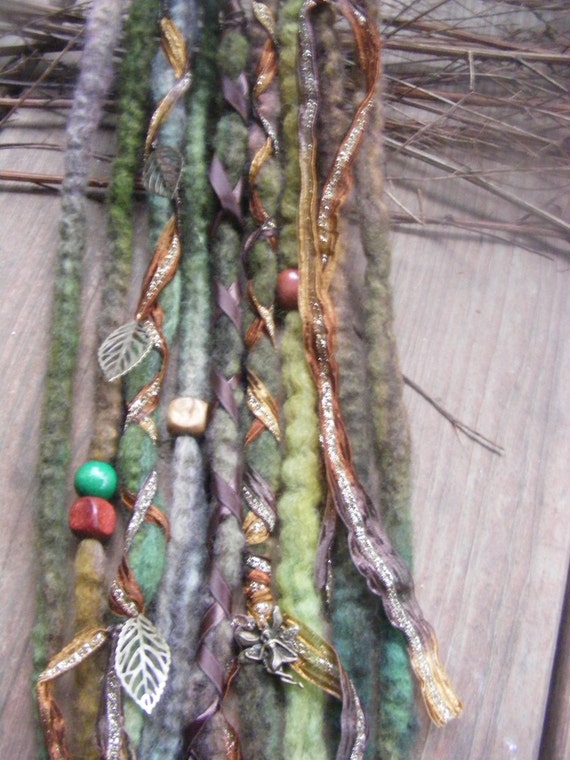 Set of 10 SE Forest Fairy Wool Dreads Dreadlock Extensions