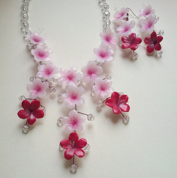 Sakura Cherry blossom Pink jewelry Handmade necklace and