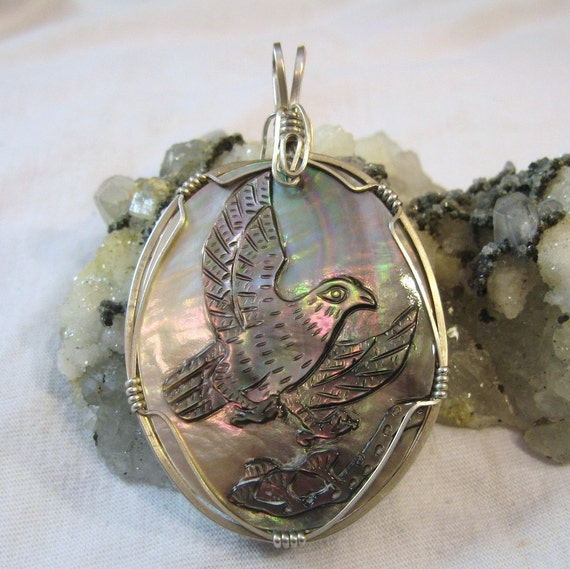 Black Mother of Pearl Pendant Eagle Pendant Large Unisex Wire