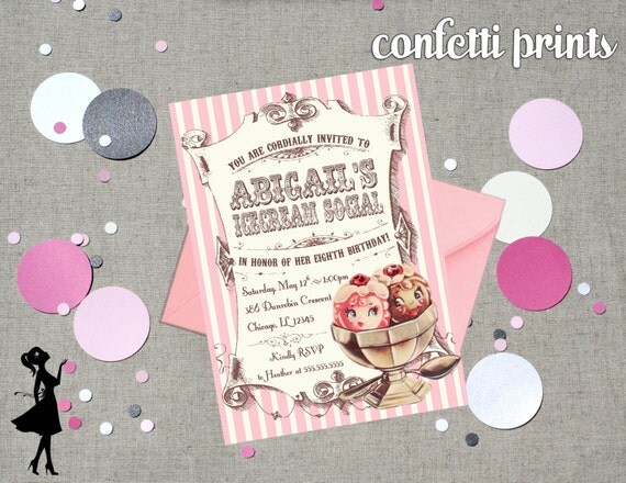 Vintage Birthday Invitation - ICE CREAM SOCIAL Printable Il_570xn