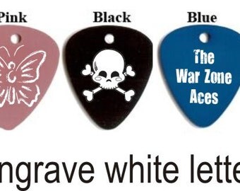 Engraved Custom Personalized Metal Guitar Pick Necklace - comes with .25" jump ring and 24" ball chain necklace